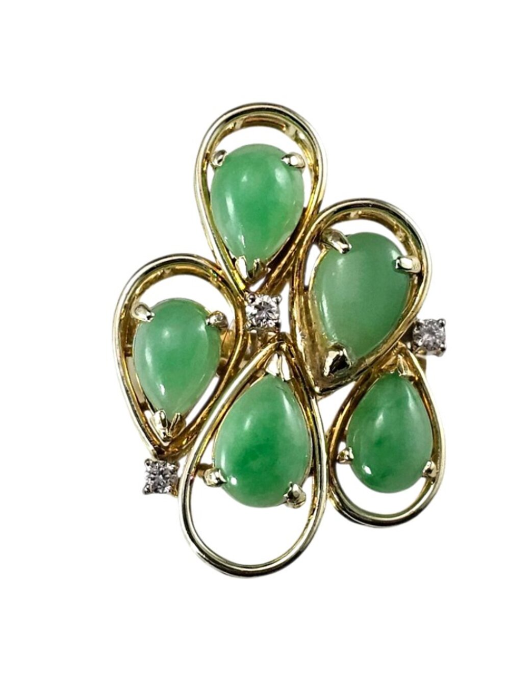 14K Yellow Gold Jade and Diamond Cluster Ring Size 6.25-6.5 #25896